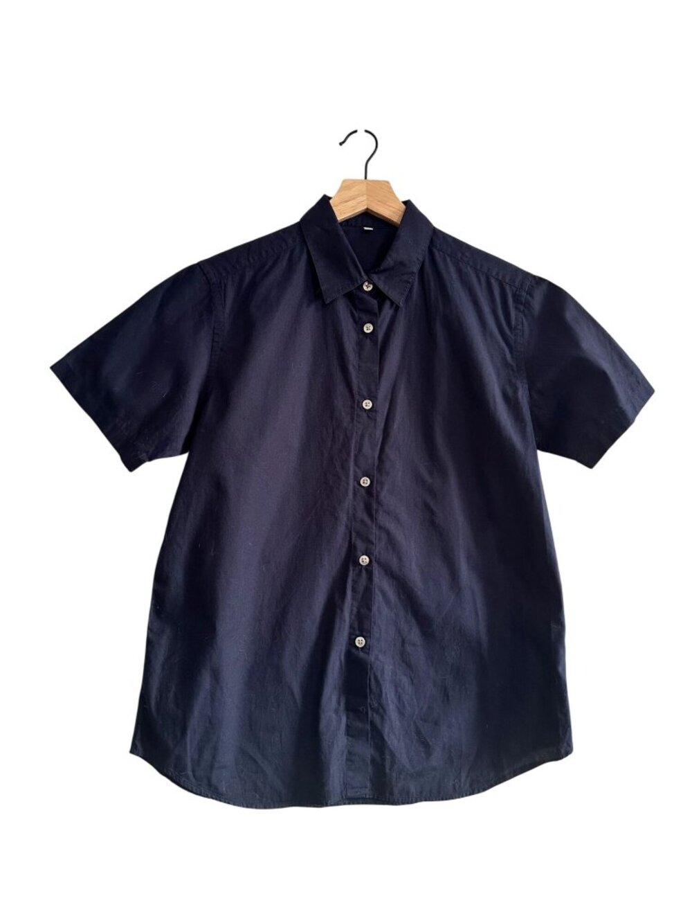 Muji Short Sleeve Cotton Button Front Shirt, Blue, Size XL